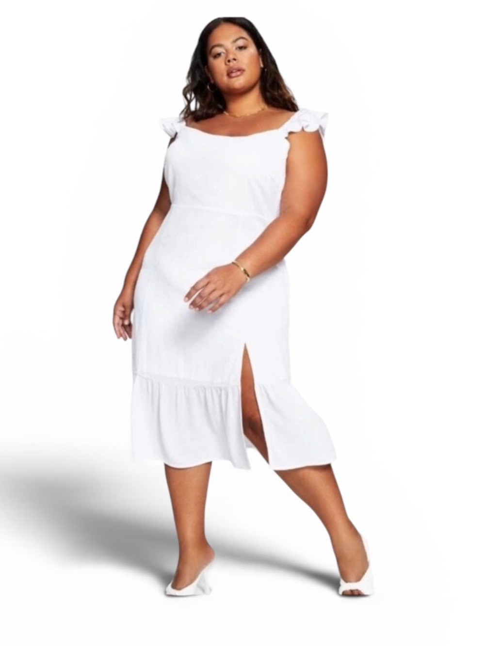 And Now This White Fluttered Sleeved Midi Dress Size L